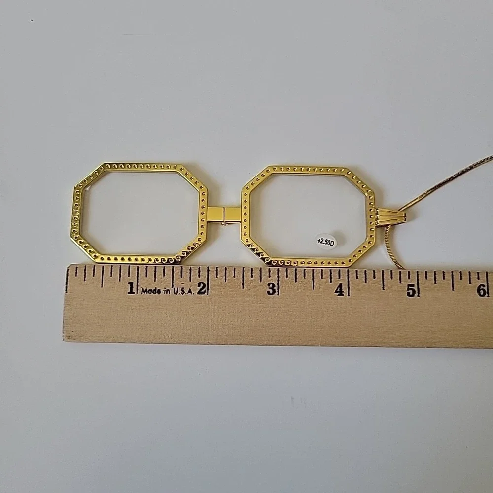 Dianna Folding Neck Glasses +2.50 Gold Tone Frame Compact Minimalist Versatile